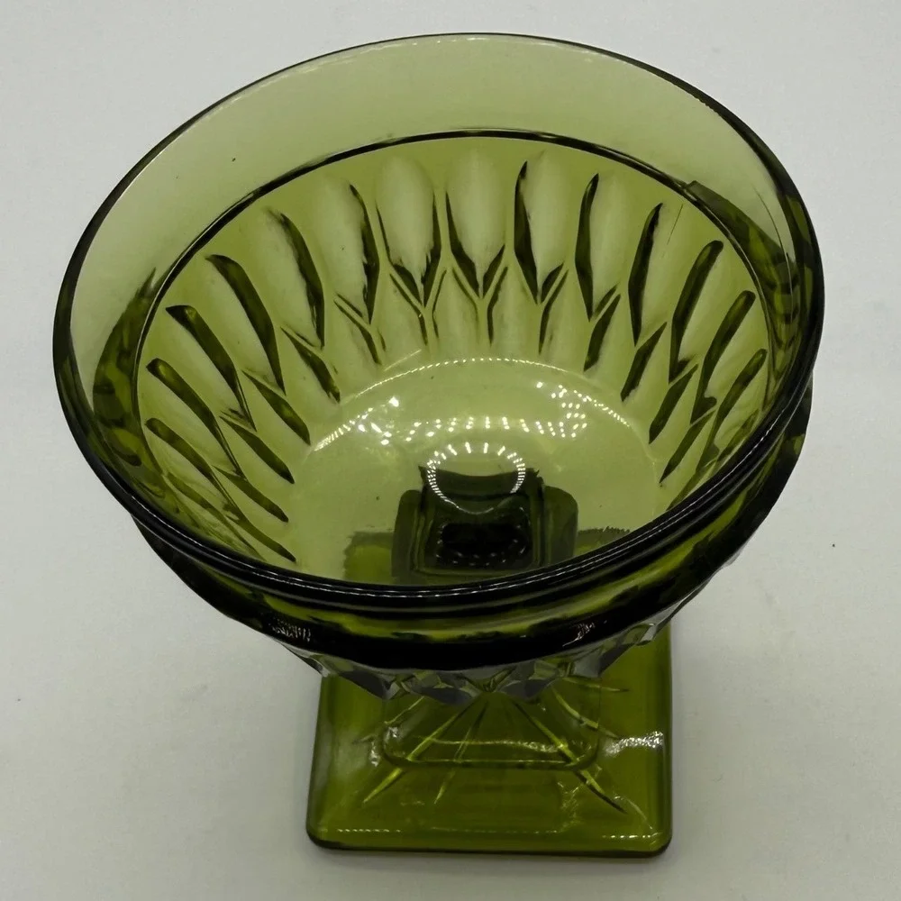 Vtg indiana Glass green Pedestal Compote Dish goblet MCM Retro mountvernon